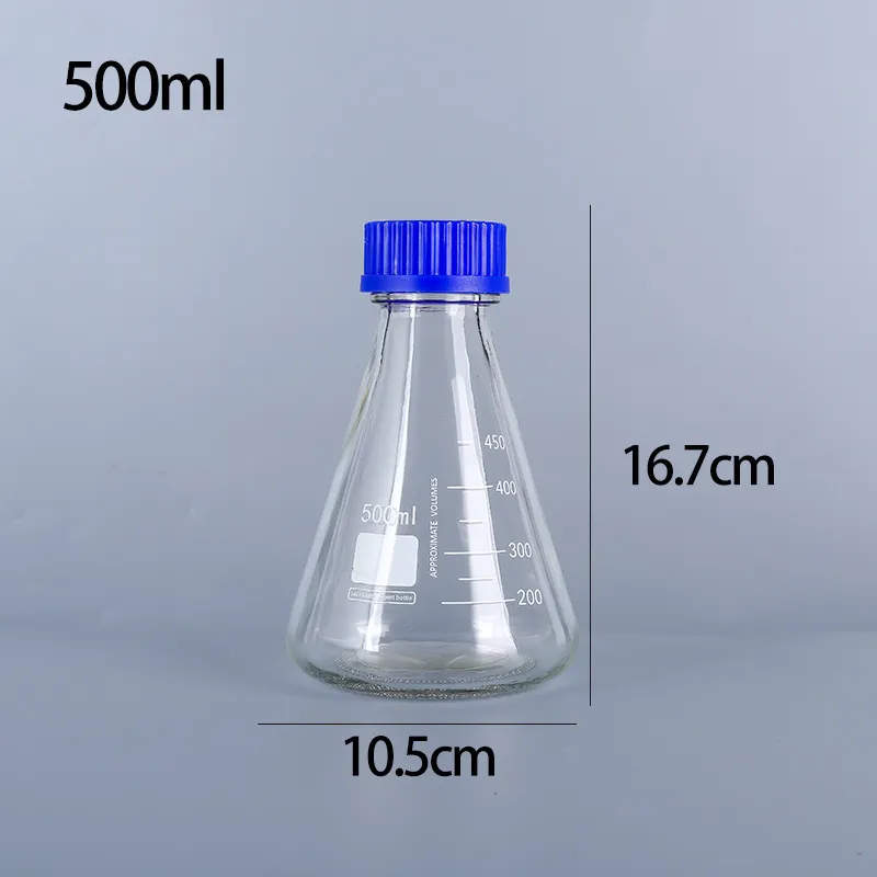 Blue Conical Flask with Screw Mouth, 500/1000ml Triangular Glass Flask ...