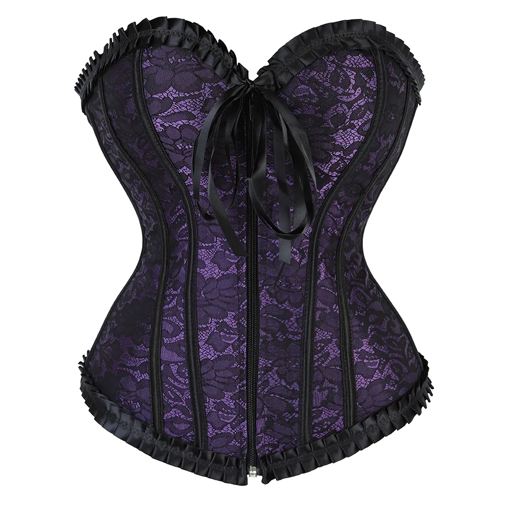 Women Corset Top Sexy Bustier Brocade Zipper Front Exotic