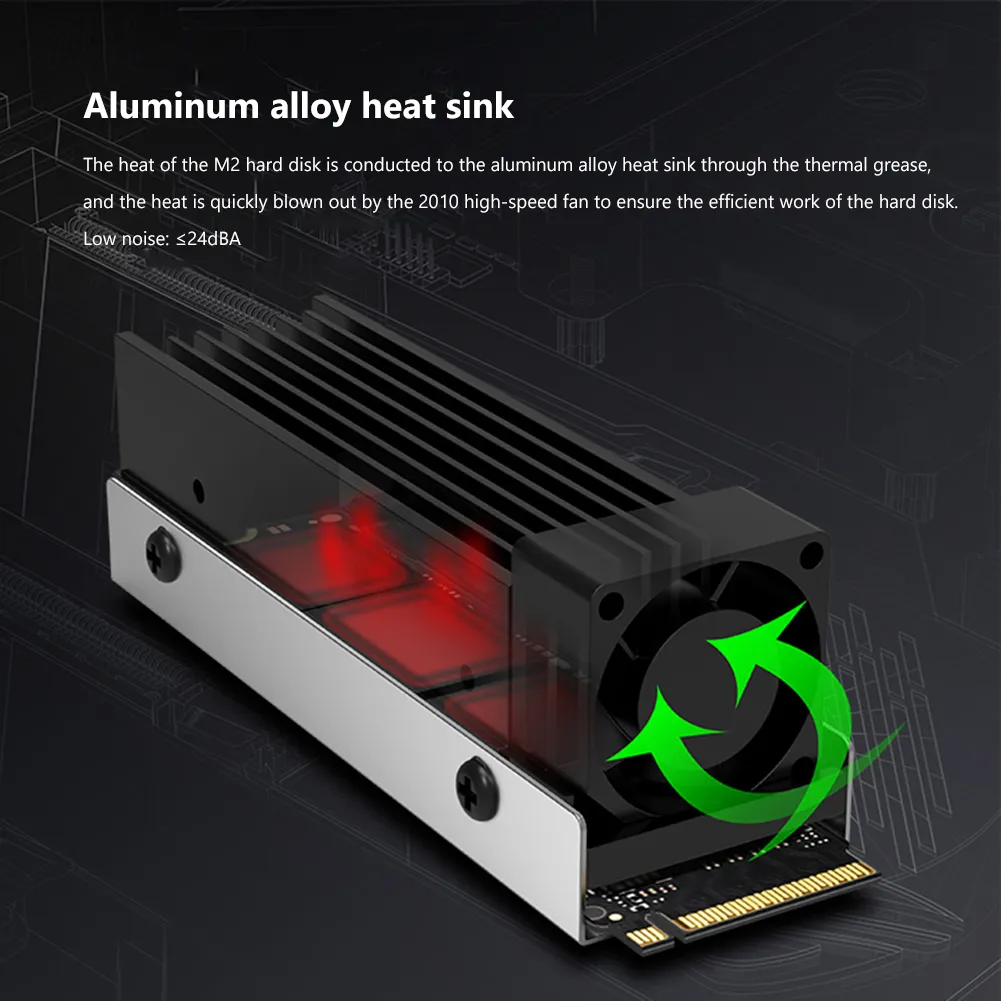 M2 2280 SSD NVMe Heatsink Radiator M.2 SSD Aluminum Heat Sink 14000RPM Silent Cooling Fan M2 2280 Solid State Hard Disk Radiator
