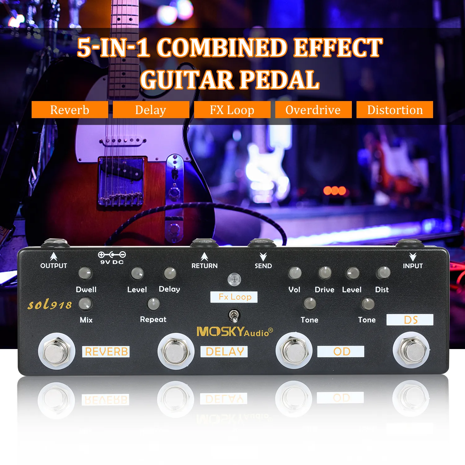 MOSKY Audio SOL918 5 In 1 Multi Guitar Effects Pedal From