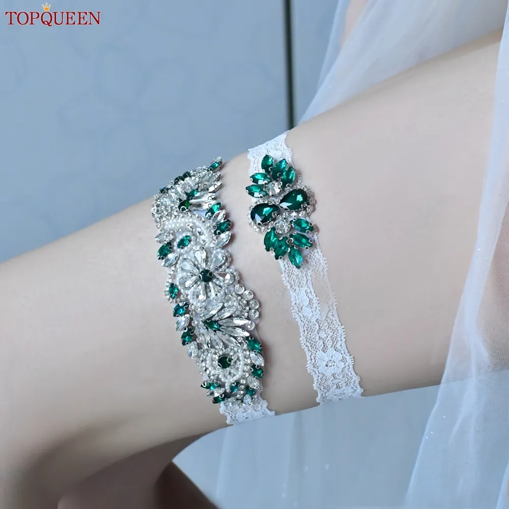 diamond garter belt Leg garter belt with green diamond elastic lace, 40 cm circumference,  handmade beaded wedding thigh garter from Dhgate Bridal Gloves