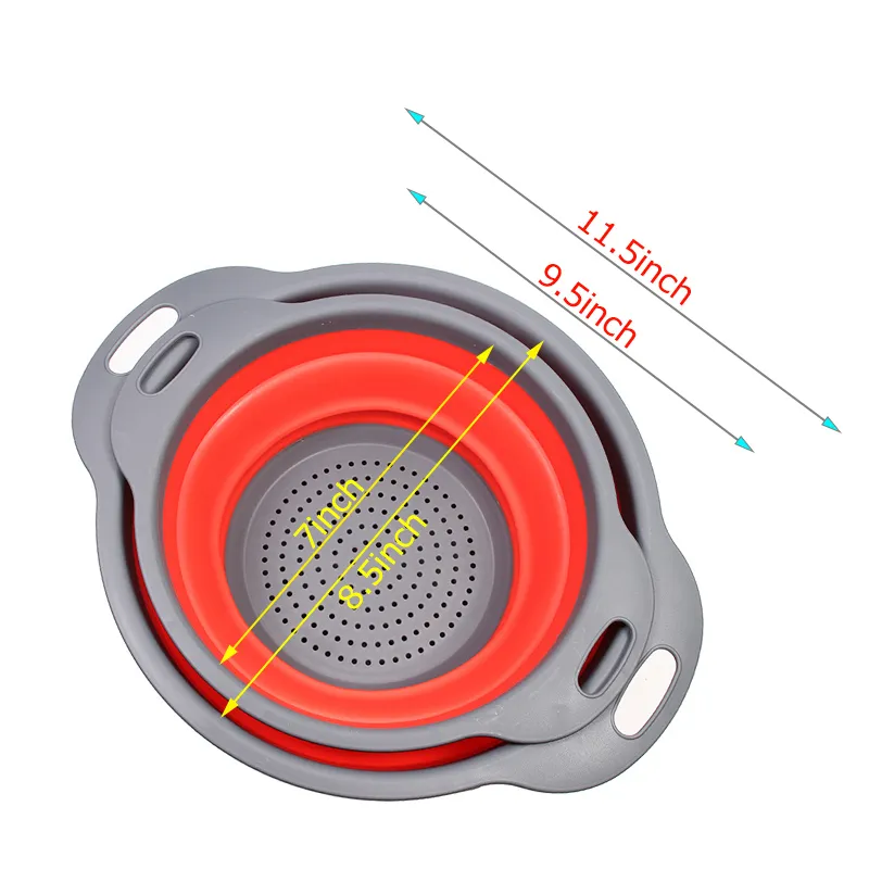 2PCS Collapsible Silicone Colanders - 11.5" & 9.5", Space Saving, Heat Resistant, Dishwasher Safe, Red