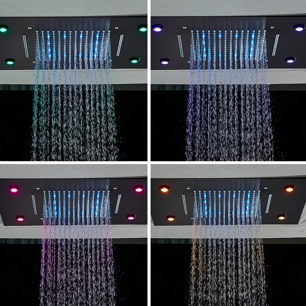 Large LED Rainfall Waterfall Shower Head - Ceiling Mounted, Concealed ...