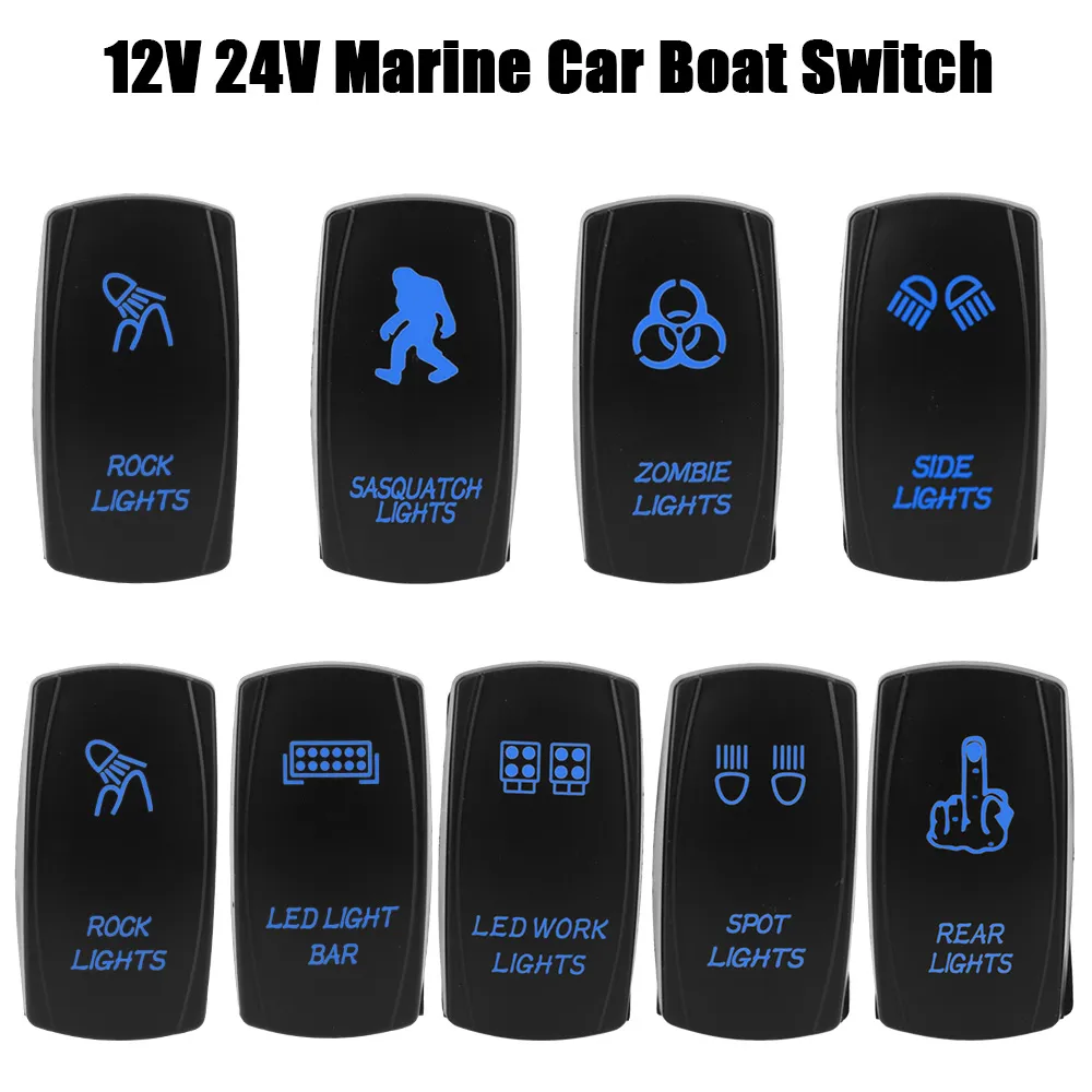NeilAkaiLights 12V/24V LED Rocker Switch With Symbols – IP65 Waterproof For Car, Boat, Truck