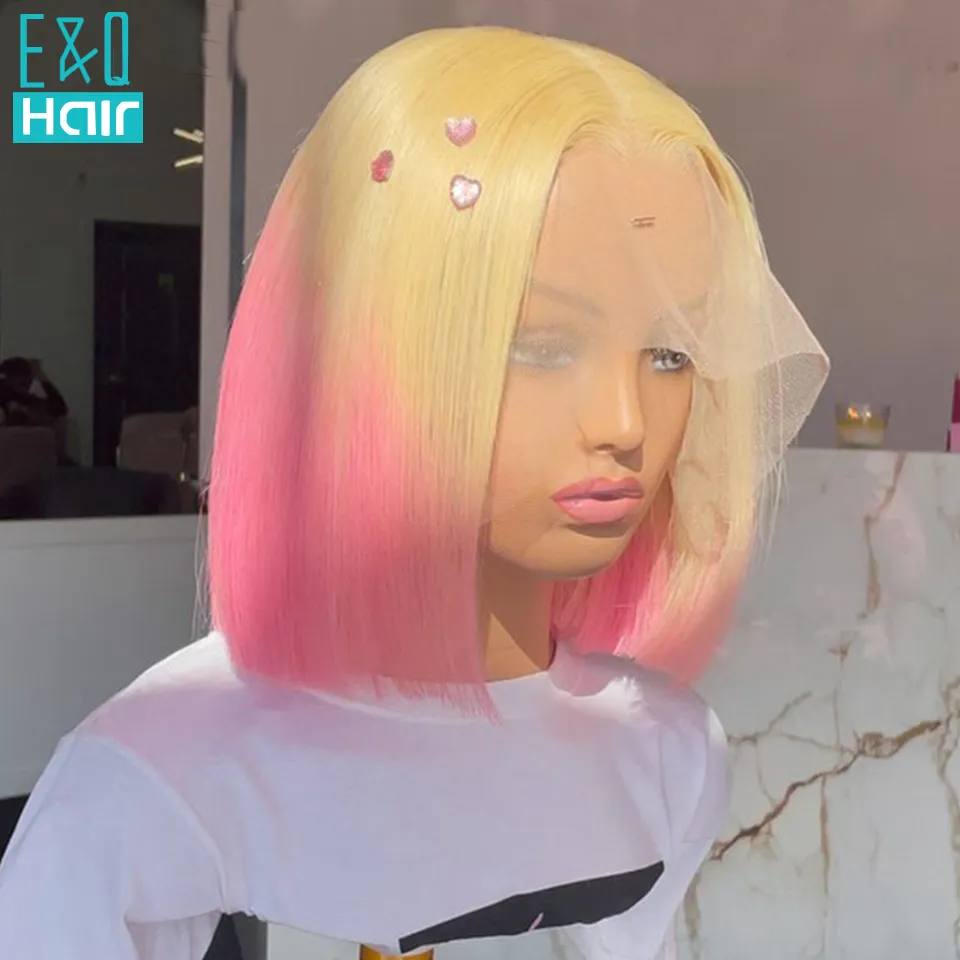 613 Human Hair Wig Pink Bob: 13x4 HD Lace Frontal Wig  display picture 1