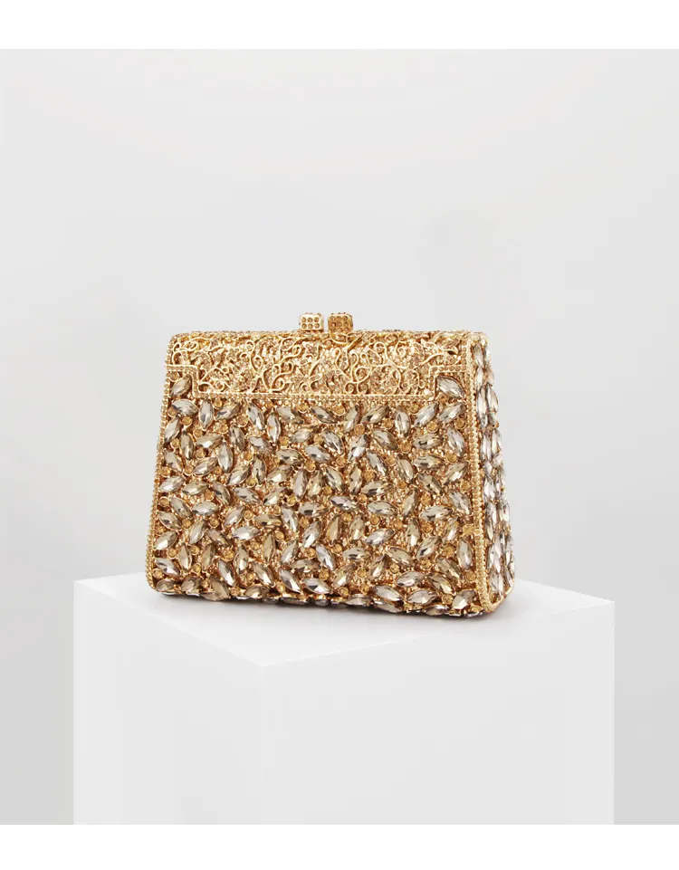 DHgate XIYUAN Gold Pink Women Crystal Clutch Evening Bag Wedding Bridal Designer Rhinestone Handbag Metal Hard Case Elegant Party Purse Office School Business Industrial
