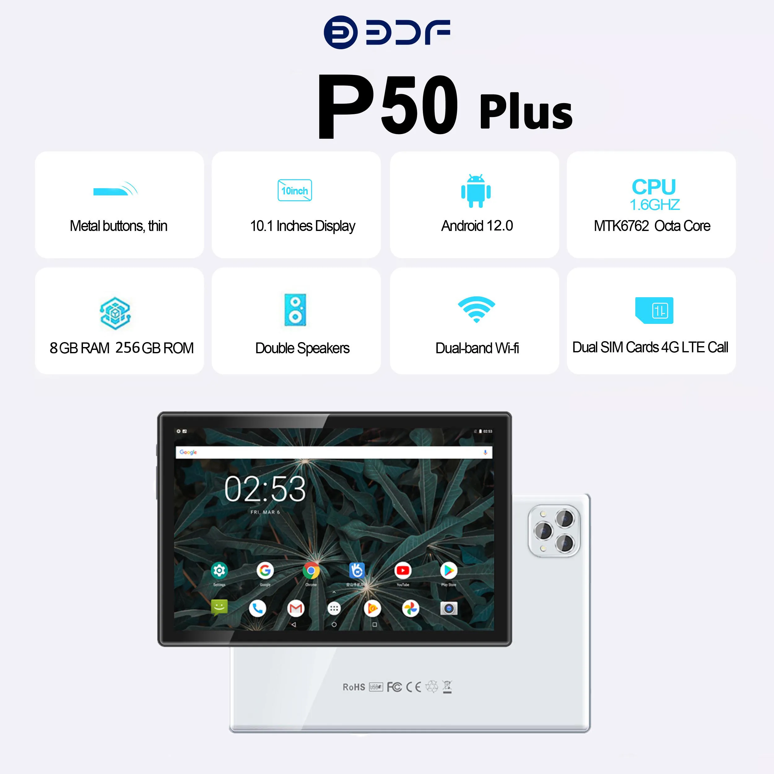 BDF P50 Plus Tablet | 10.1 2K IPS Screen | 8GB RAM 256GB ROM | Android ...