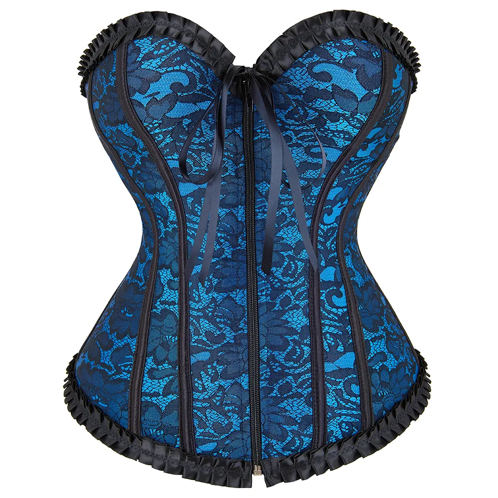トップス Satin lingerie corset tops Women Corset Top Sexy Bustier Brocade Zipper Front Exotic