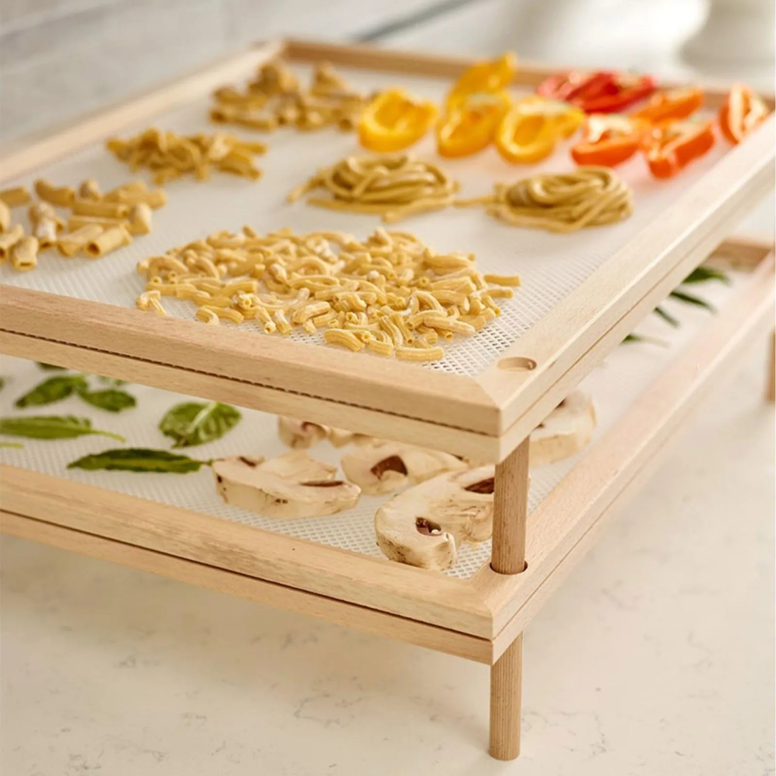 Large Wooden Pasta Drying Rack - Collapsible Stand With 9 Bars For Fresh Noodles & Spaghetti - View #2