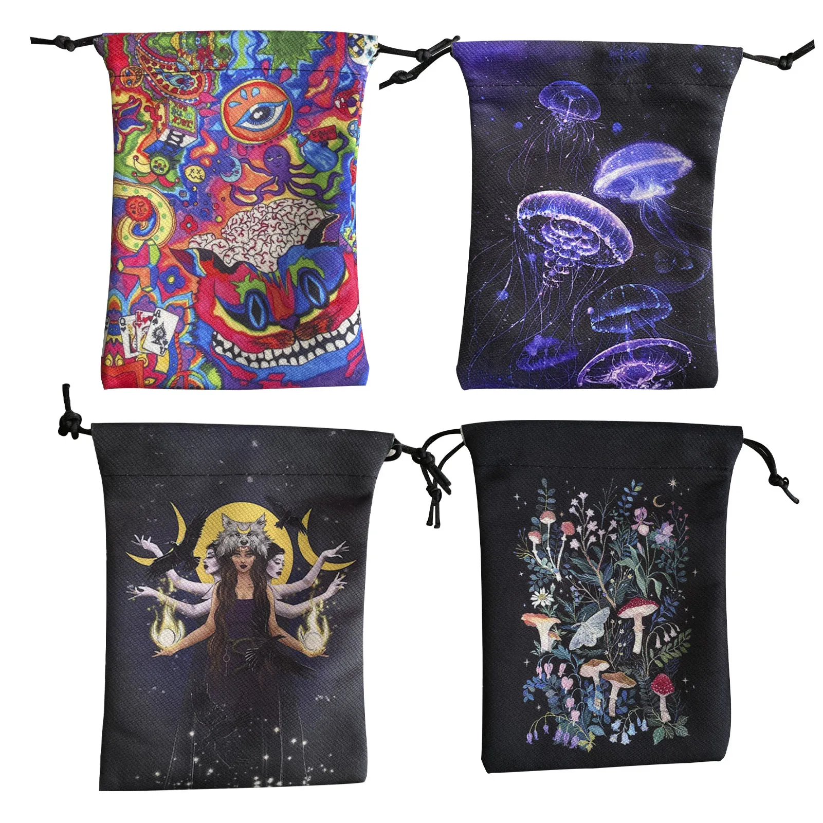 Velvet Tarot Card Bag With Drawstring - Creative Cat Design Pouch For Cards, Dice & Jewelry Storage