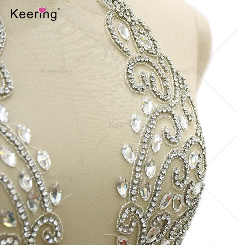 Silver Rhinestone Applique for Wedding Dress Sew On Crystal  Embellishment, New Arrival Bridal Fashion, WDP-395, Perfect for DIY