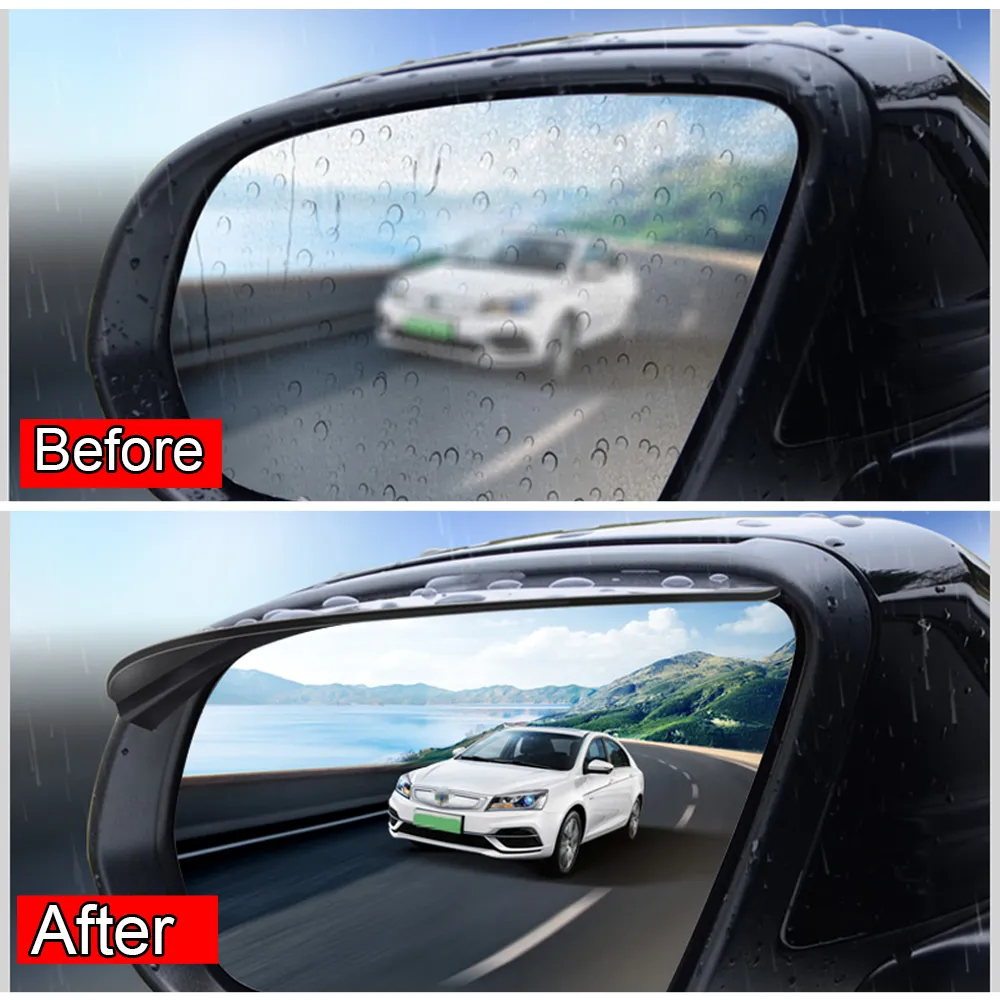2x Rear View Mirror Rain Guard Eyebrow Sun Visor – Black ABS Plastic, Universal Fit, Adhesive Mount