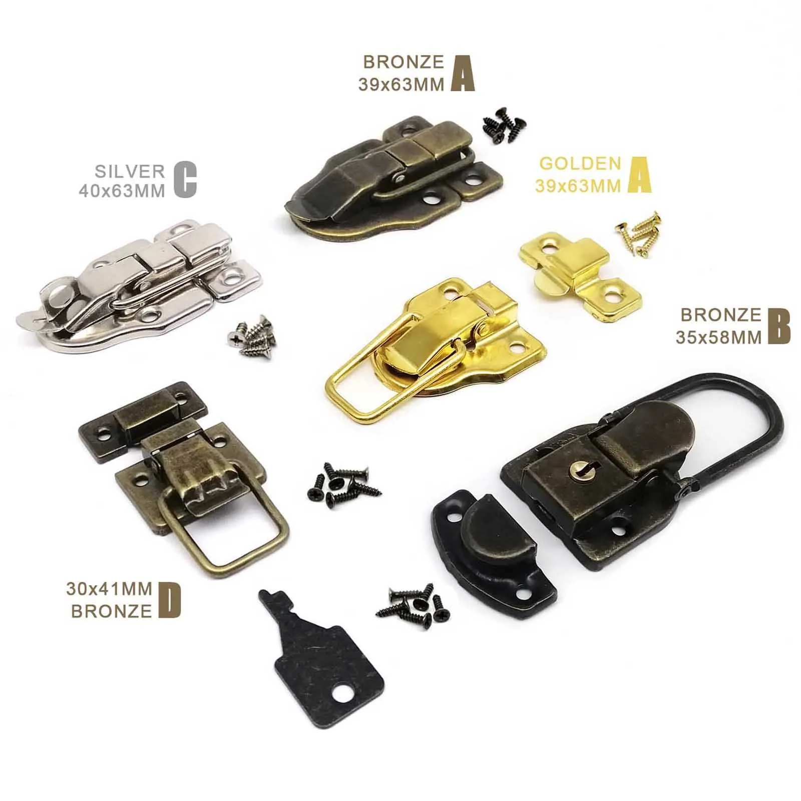 4pc Antique Hasp Latch Set Heavy Duty Trunk Toggle Catch for Jewelry Box,  Wooden Case, Suitcase Lock Brass, Bronze, Silver, Golden