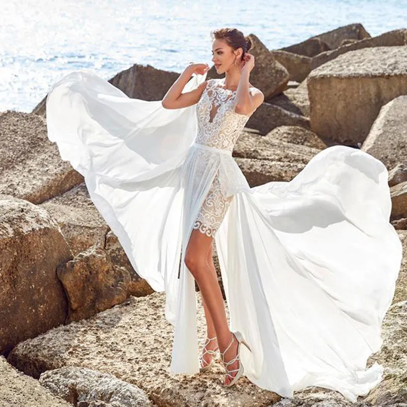 Boho Vintage Lace Applique Beach Wedding Dress With Detachable White Lace Skirt 2 In 1 Robe De Mariee Bridal Gown For The Bride From Homepro4 131.06 DHgate.Com