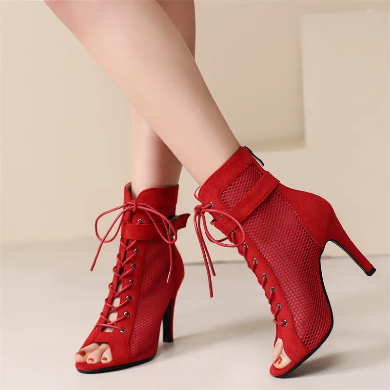 Alexoo Buckle Peep Toe Ankle Boot Open Toe Sandali Bassi Spuntati