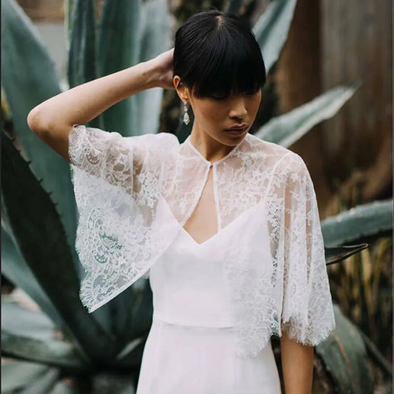 knee length dresses for ladies Ivory Long Sleeve Cape Lace Mermaid Wedding Dress with Appliques main image 1