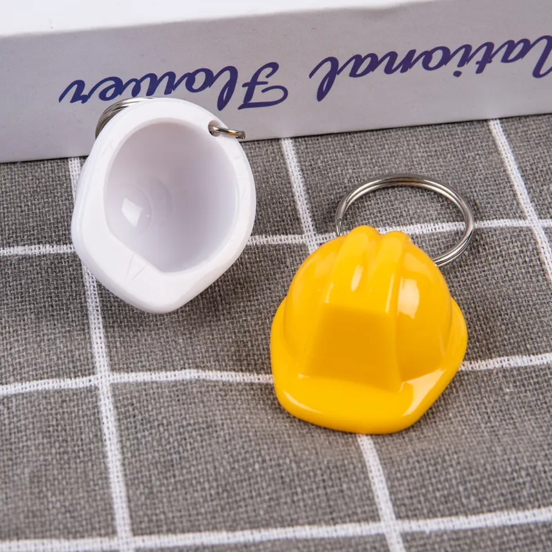 3D Hard Hat Keychain - Plastic Safety Helmet Key Ring, Yellow Or White, Decorative Gift