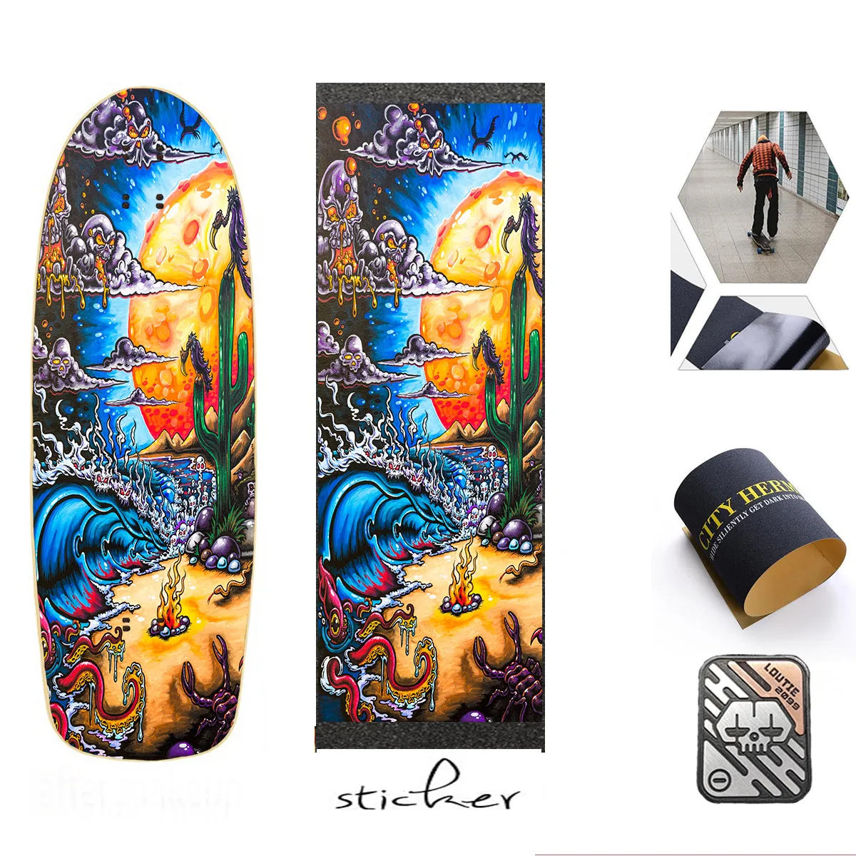 BESPORTBLE Grip Tape Skateboard - Autocollant Antidérapant Diamant 85x24cm Noir/Rouge