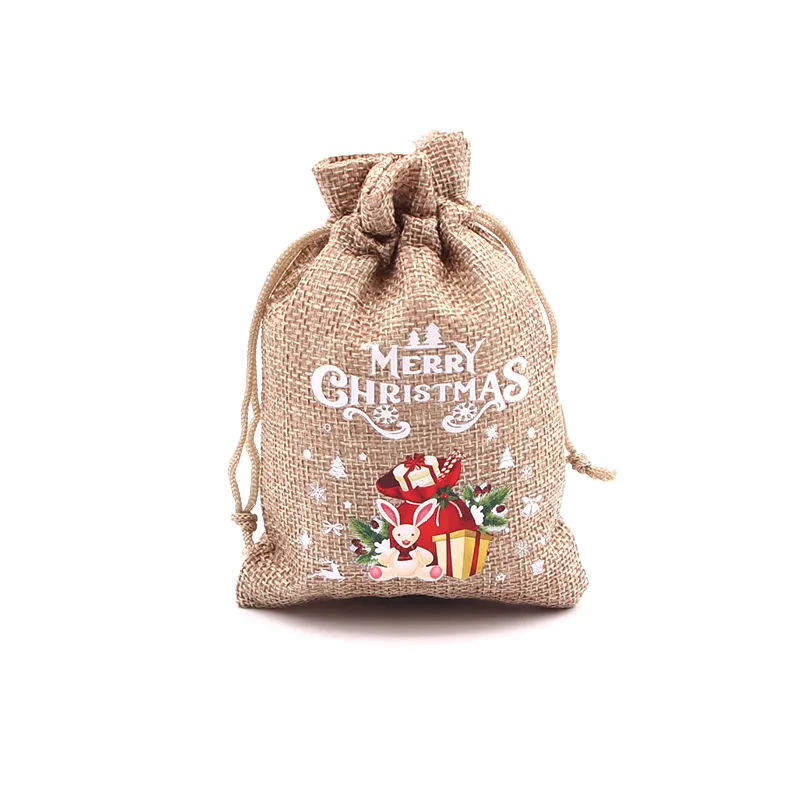 wholesale 5Pcs Natural Jute Gift Bags with Drawstring 10x14 13x18cm for 2024 Christmas Candy Packaging