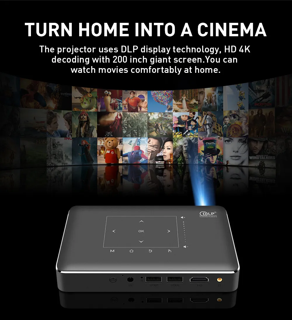 Mini Projector For IPhone 4K DLP Android WiFi: Portable 1080P 350 ANSI ...