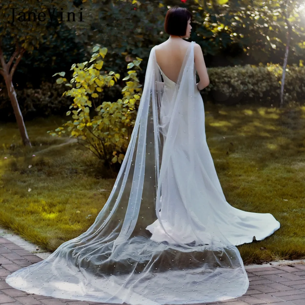 JaneVini 3M Luxury Tulle Pearls Bridal Wrap Shawl Bolero for Summer Party  Wedding Jacket Cape