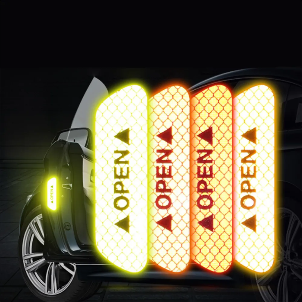4pcs Yellow Reflective "OPEN" Sign Door Stickers - Safety Warning For Cars, Trucks