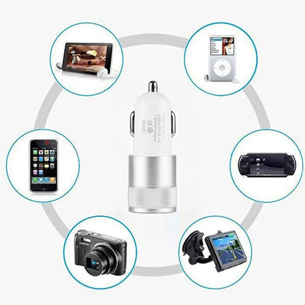 Dual USB Car Charger Adapter with Cigarette Lighter for iPod iPhone 4/5 5C  5S HTC, Aluminium Alloy and ABS from Dhgate Other Interior Accessories