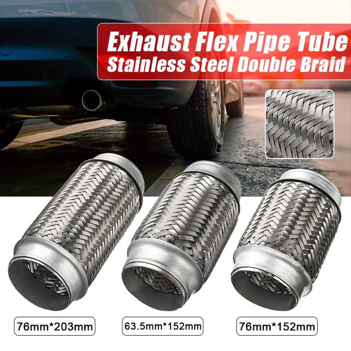Flexible Exhaust Pipe 2" X 6" X 10" Exhaust Flex Pipe - Stainless Steel Woven Flexible Tube For Muffler Repair 6 In Stainless Steel Exhaust Pipe - Foto 10