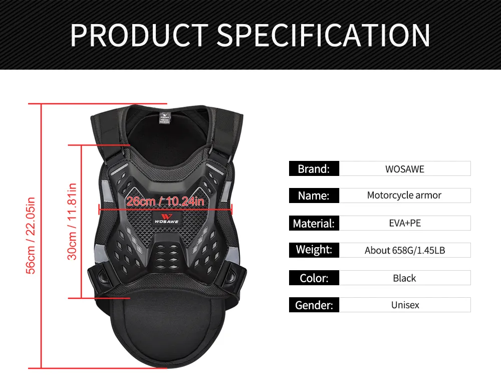 DHgate.com:WOSAWE Motorcycle Armor Vest with Back Chest