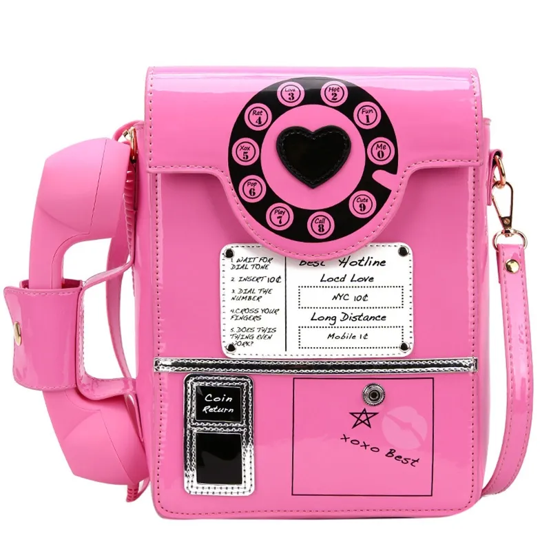 Sac à Main Rétro En Forme De Téléphone Pour Femme - Cuir Synthétique, Poignée Supérieure - Rose - Dimensions 21 X 9 X 16 Cm