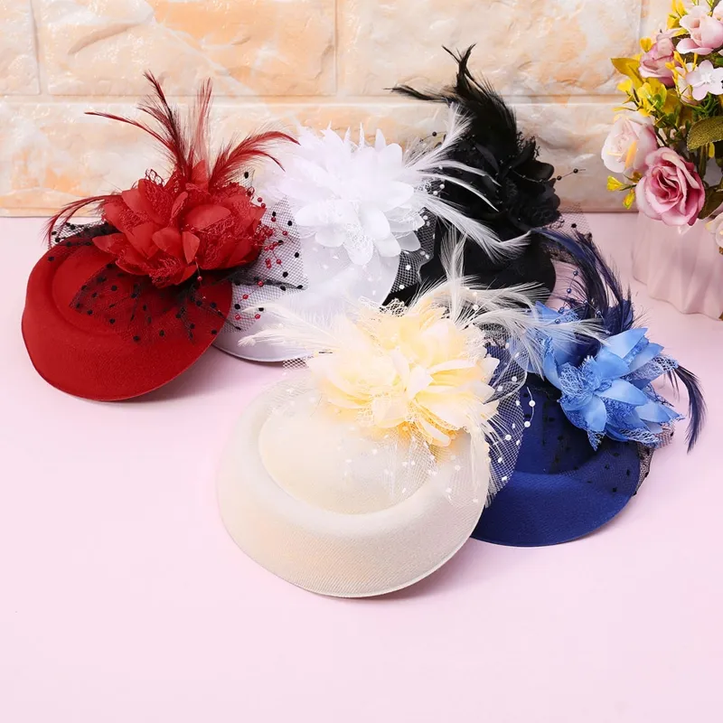 Wedding Fascinator Hat with Mesh Veil Cotton Flower Feather  display picture 1