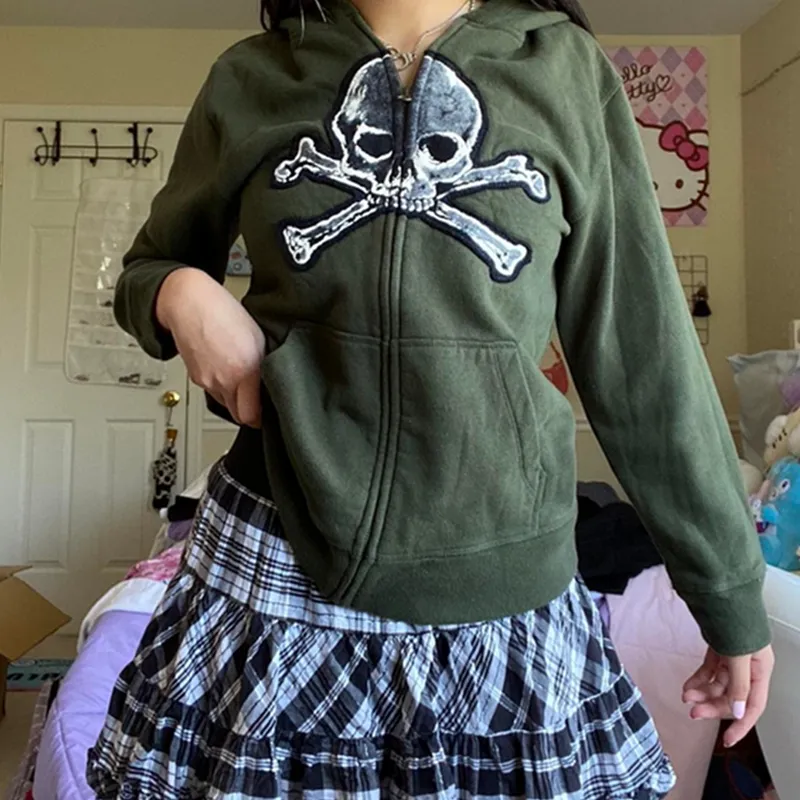 Xingqing 2000s Goth Skull Women's bomber jacket with