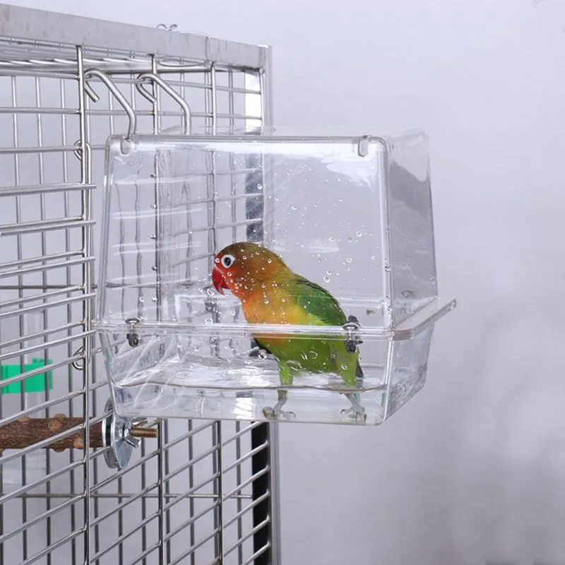 View of Bird Bath Tub Budgie Cage Bird Bath Parrot Automatic Bathtub, Indoor ...