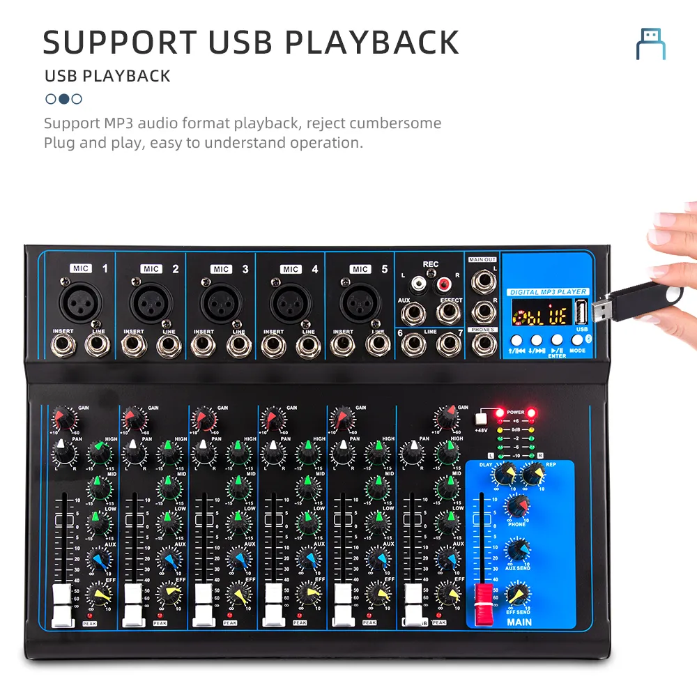 DHgate.com:7-Channel Audio Mixer: Bluetooth, USB, Reverb, Karaoke, PC ...