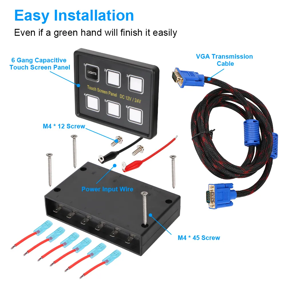 24V/12V LED Touch Screen Switch Panel with 6 Illuminated Toggle Relays ...