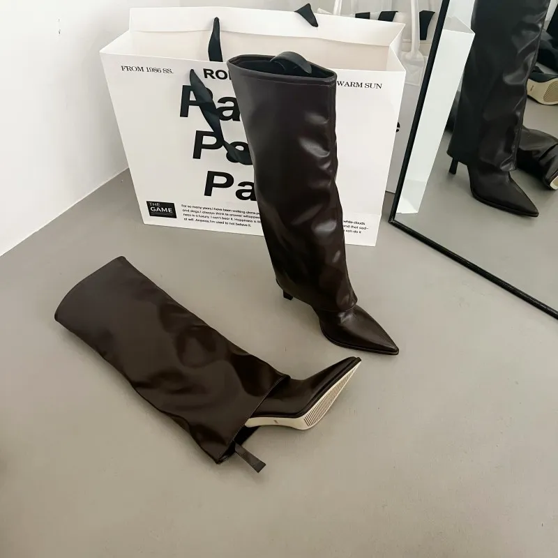 Bottes Mi-mollet Femme En Simili Cuir - Talon Large, Bout Pointu - Fermeture éclair Latérale - Confortables Et élégantes Pour Automne/hiver