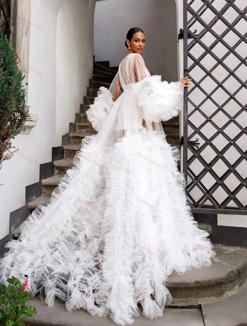 Tulle Maternity Dress for Photoshoot Long Sheer Bridal Bathgown with Lace  and Ruffled Train from Dhgate Bridal Veils - price 88.62