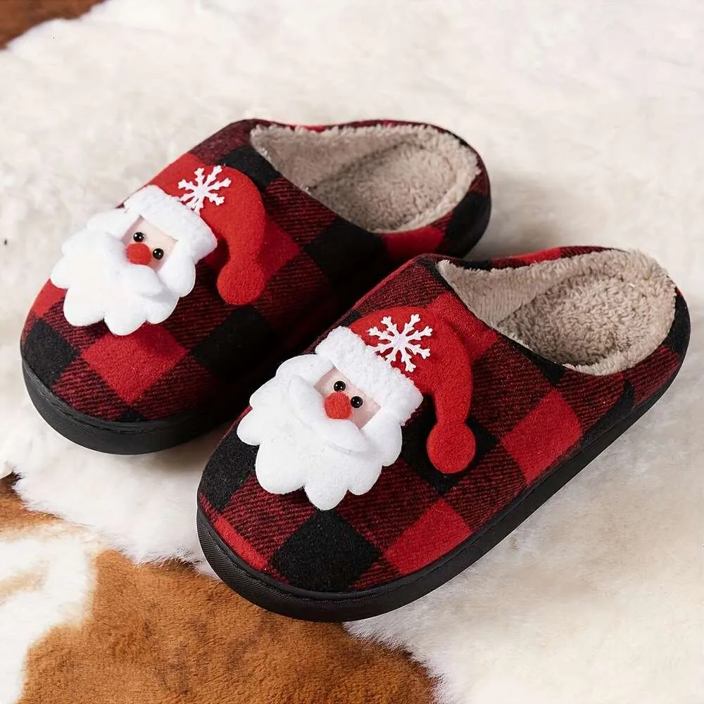 Plaid Christmas Slippers for Women Cozy Fabric House Shoes with Non Slip TPR Sole Washable Plush Interior Perfect for Home Dorm Office