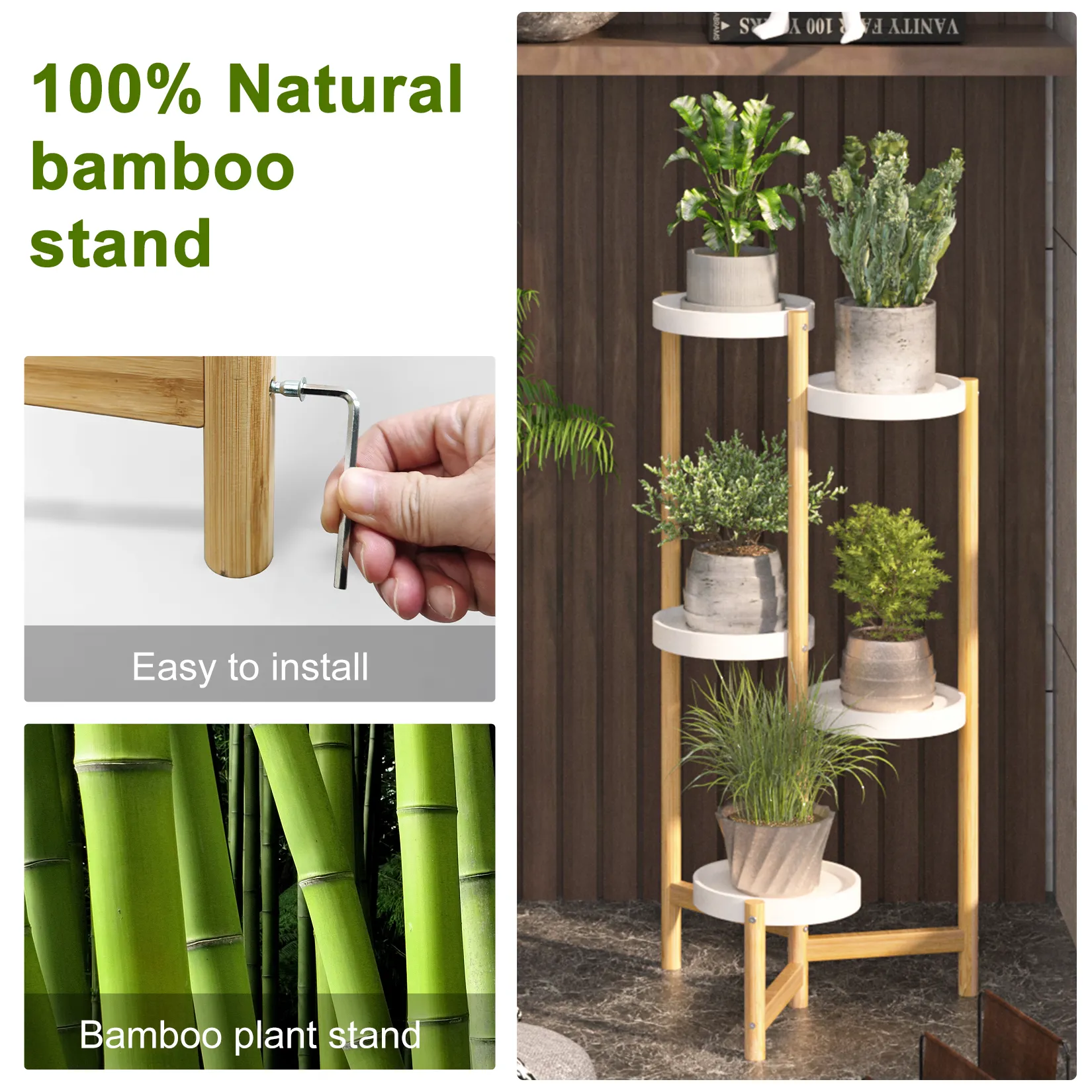 thumbnail image 2 of 6 Tier 7 Potted Bamboo Plant Stand – Tall Indoor/Outdoor Shelf For Multiple Plants In Living Room, Balcony, Bedroom 2 of 14