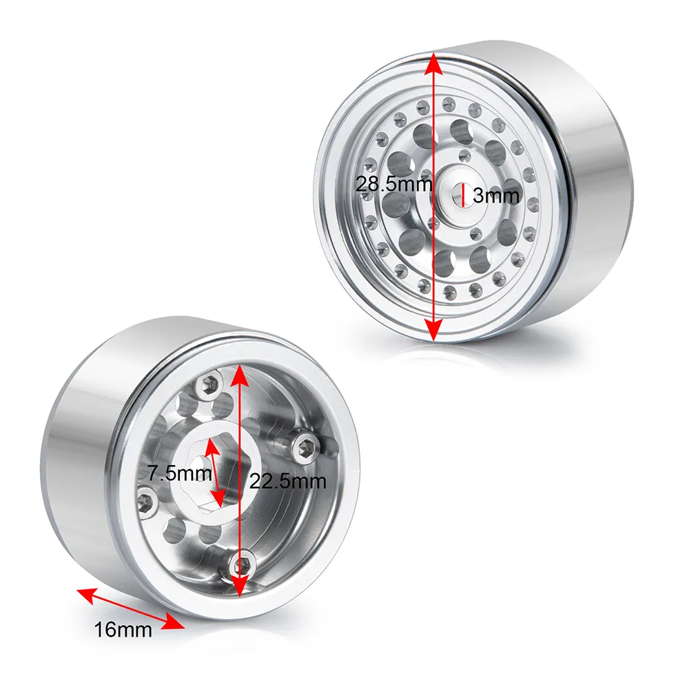 Que-T 1.0-Inch Metal Beadlock Wheel Rims (Set Of 4) For Axial SCX24 1/24 RC Crawler Cars – Upgrade Parts