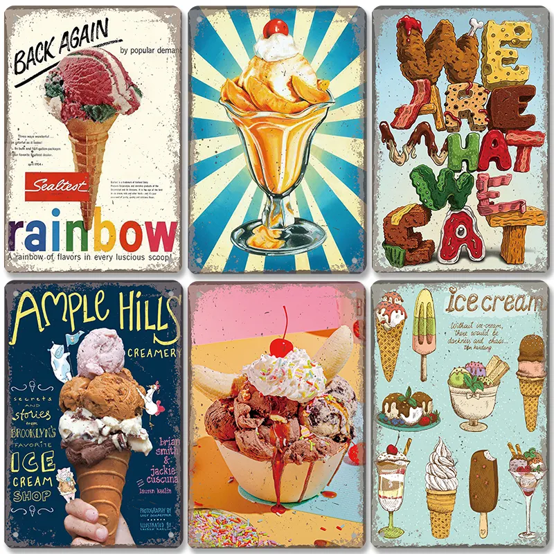 Summer Dessert Metal Sign Ice Cream Cone Poster 7.87 × 11.81 in