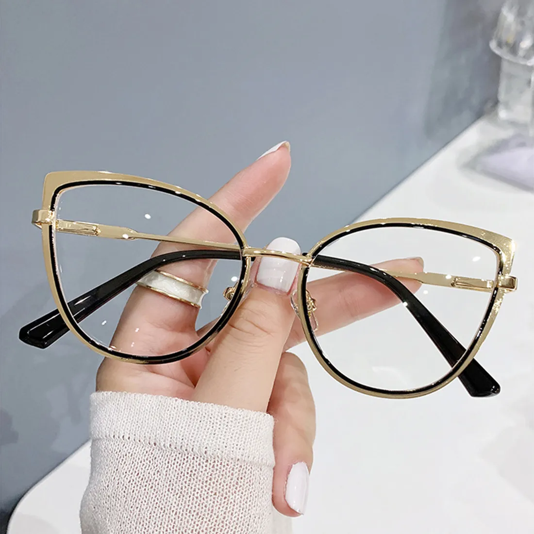 Retro Cat Eye Blue Light Glasses with Alloy Metal Frame for  display picture 2