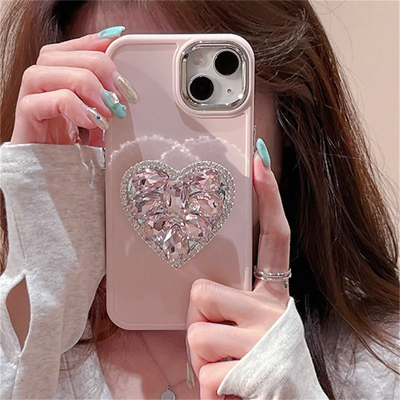 Pink Heart Phone Case With Holder For IPhone 14 13 12 11 Pro