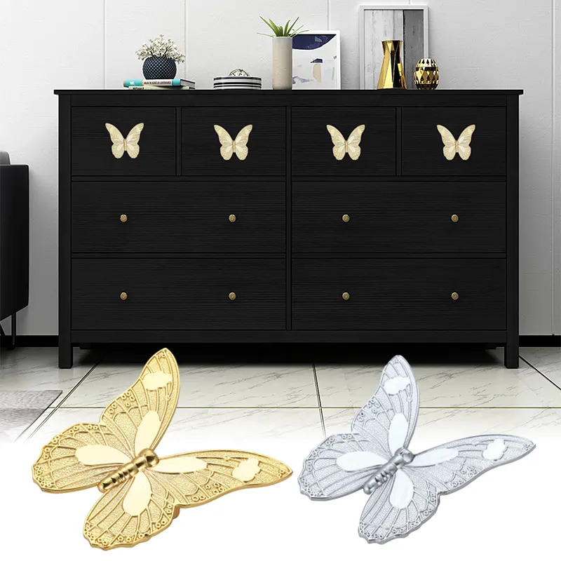 Glass Butterfly Dresser Pulls - 40mm Crystal Cabinet Handles For Furniture & Wardrobes