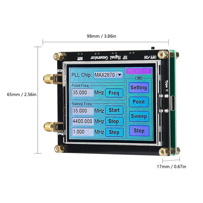 MAX2870 Signal Generator 23.5Mhz-6000Mhz Frequency Touching Screen Radio Frequency Signal Source PC Software Controls