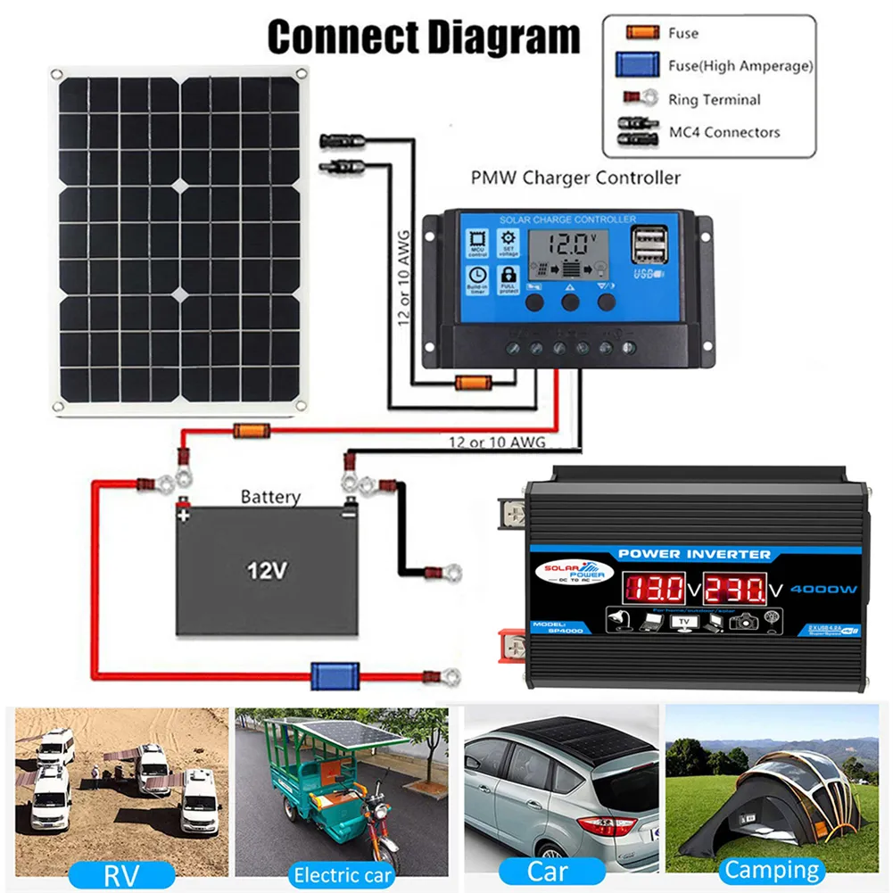 300/4000W Full Sinus Inverter Car Voltage Converter 12V DC to AC 110/220V Car Power Inverter LCD Display Inverter Pure Sine Wave