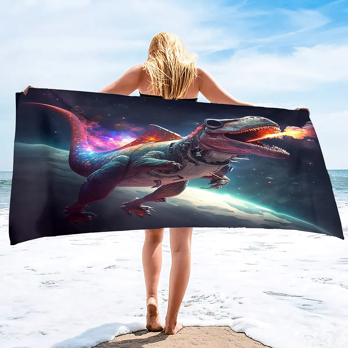 Dinosaur Kids Beach Towel - 30"x60" Quick Dry Bath & Pool Towel For Boys, Toddler Bathroom Decor, Fun Dino Design