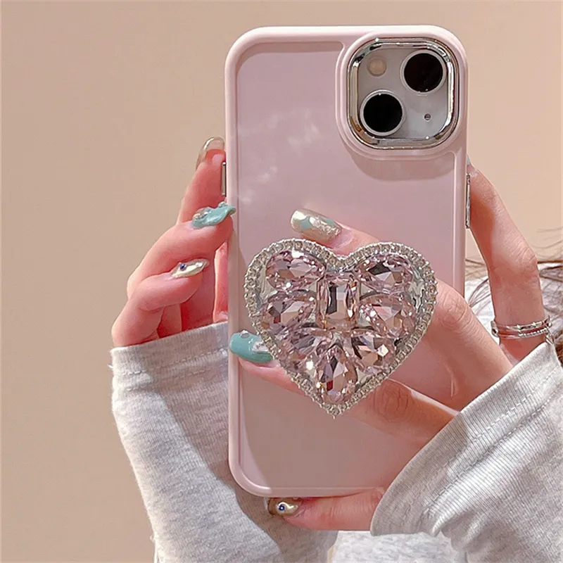 ajew最新作★ iPhone14pro / pink 【PVC heart】 Pink Heart Phone Case With Holder For IPhone 14 13 12 11 Pro