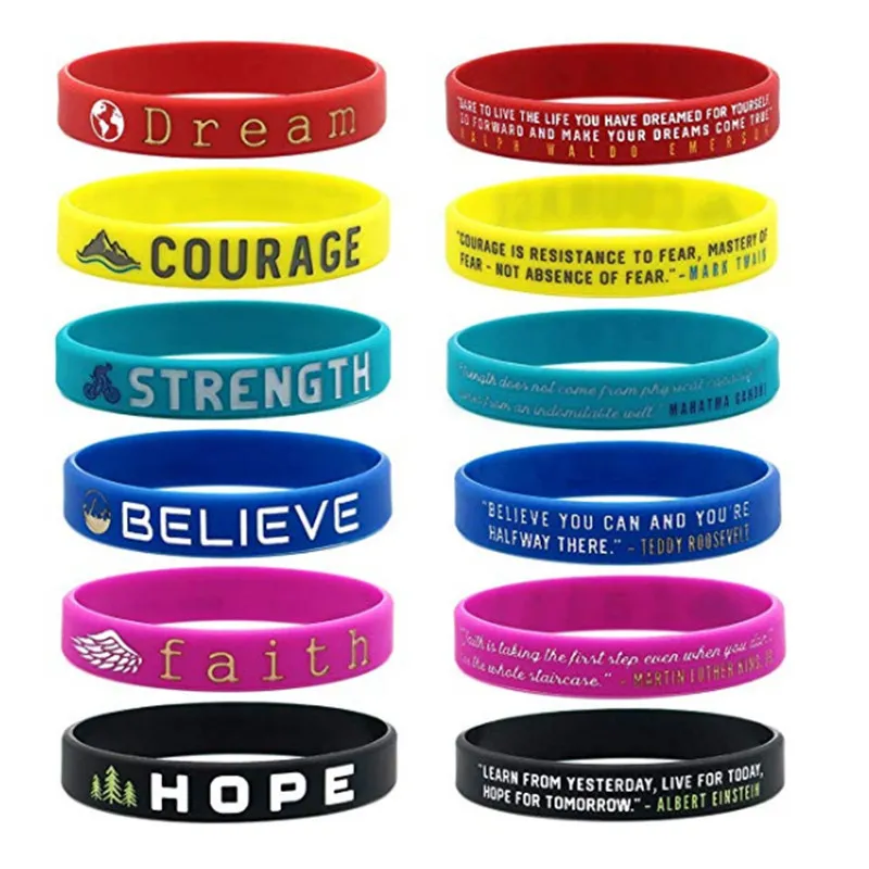 BOSOIRSOU 60 Pcs Motivational Quote Rubber Wristbands, 2