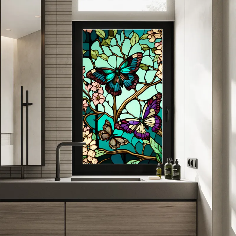 Privacy Glass Card 45x100cmRetro Floral Bird PVC Window Glass Sticker Privacy Decorative ...